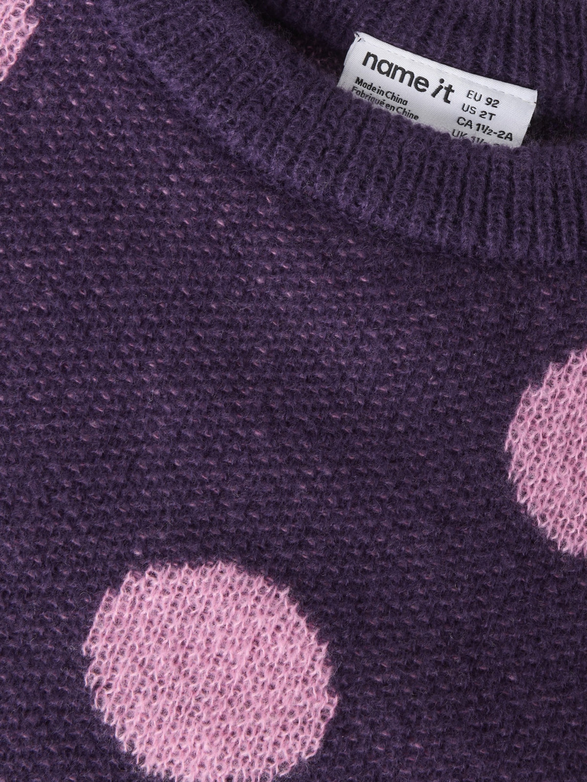 NAME IT Olisa Long Sleeve Knit BF in Navy Cosmos textured fabric and polka dots detail