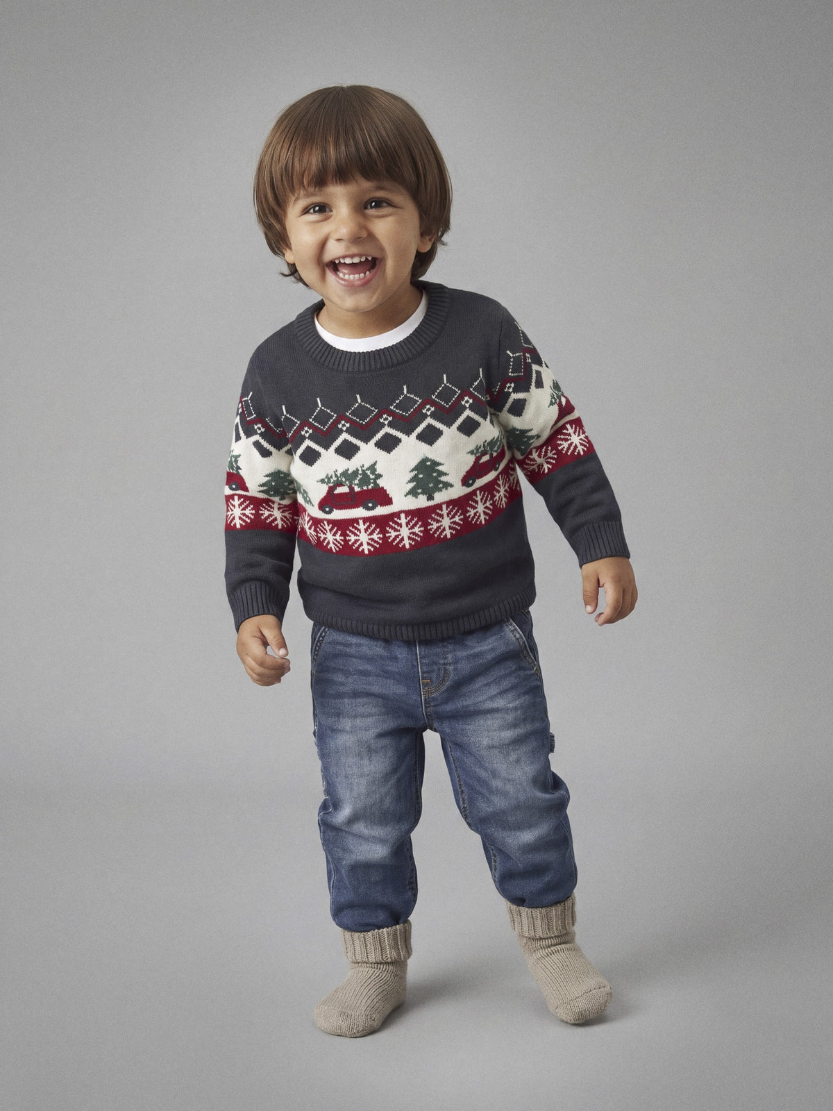 NAME IT Rissi Long Sleeve LOOSE Knit in Navy Blazer christmas pattern