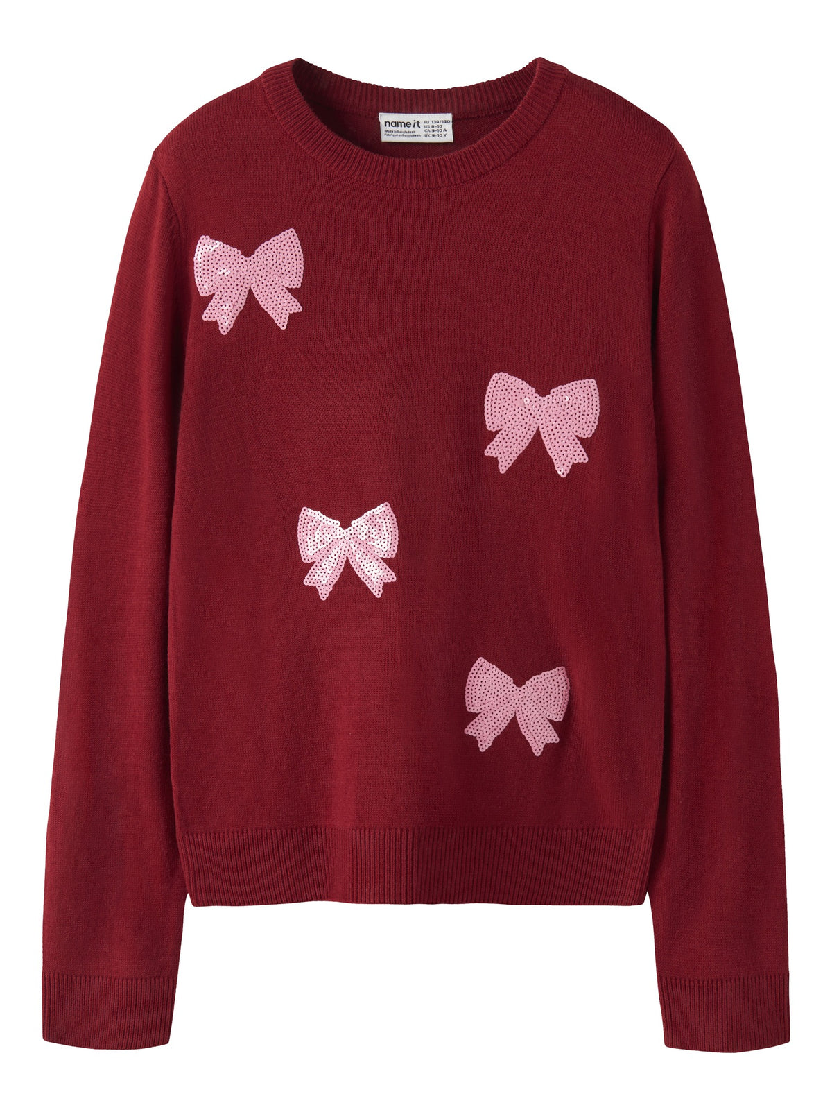 NAME IT Ralle Long Sleeve Knit in Red Dahlia front view