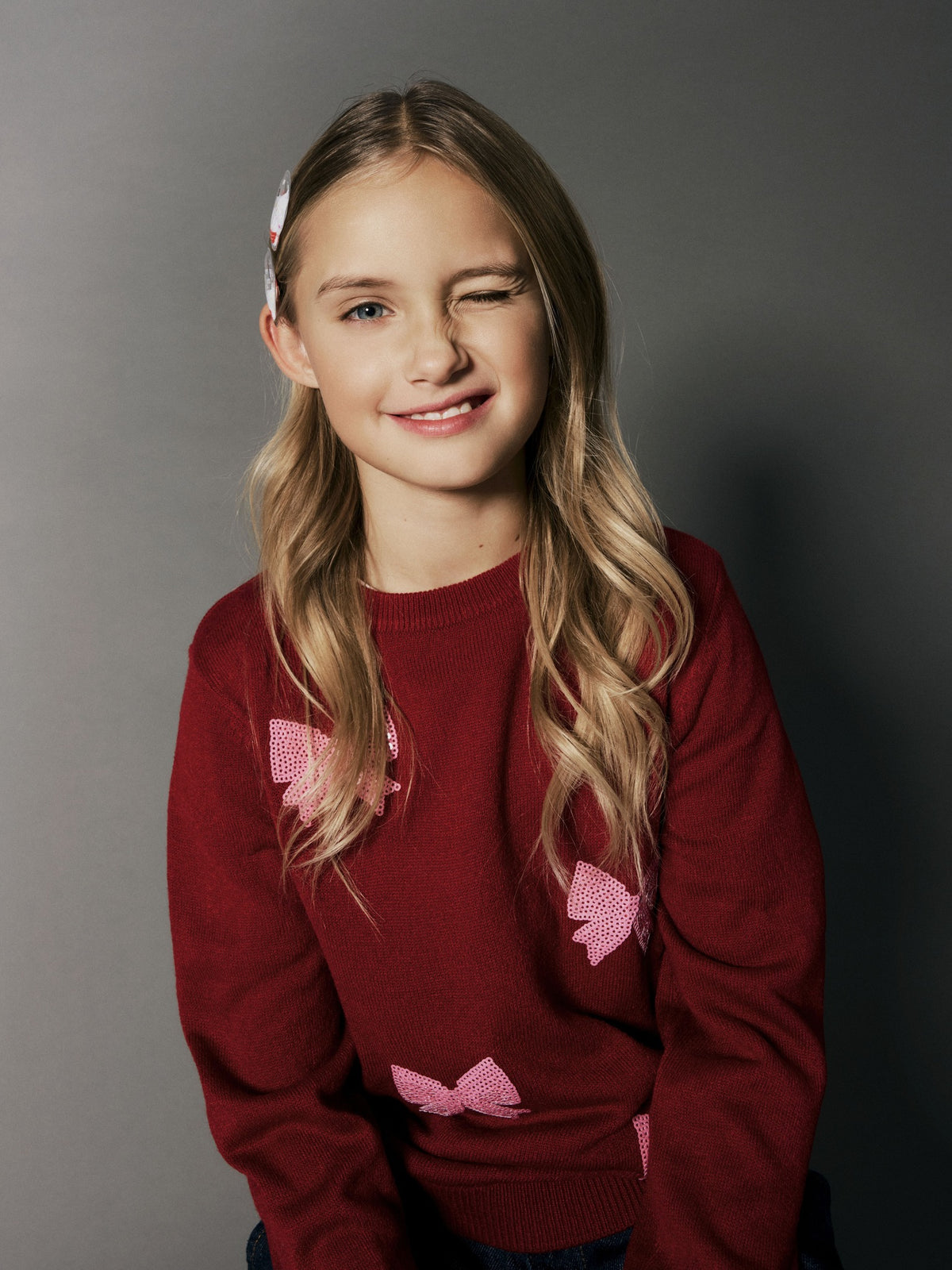 NAME IT Ralle Long Sleeve Knit in Red Dahlia close-up detail