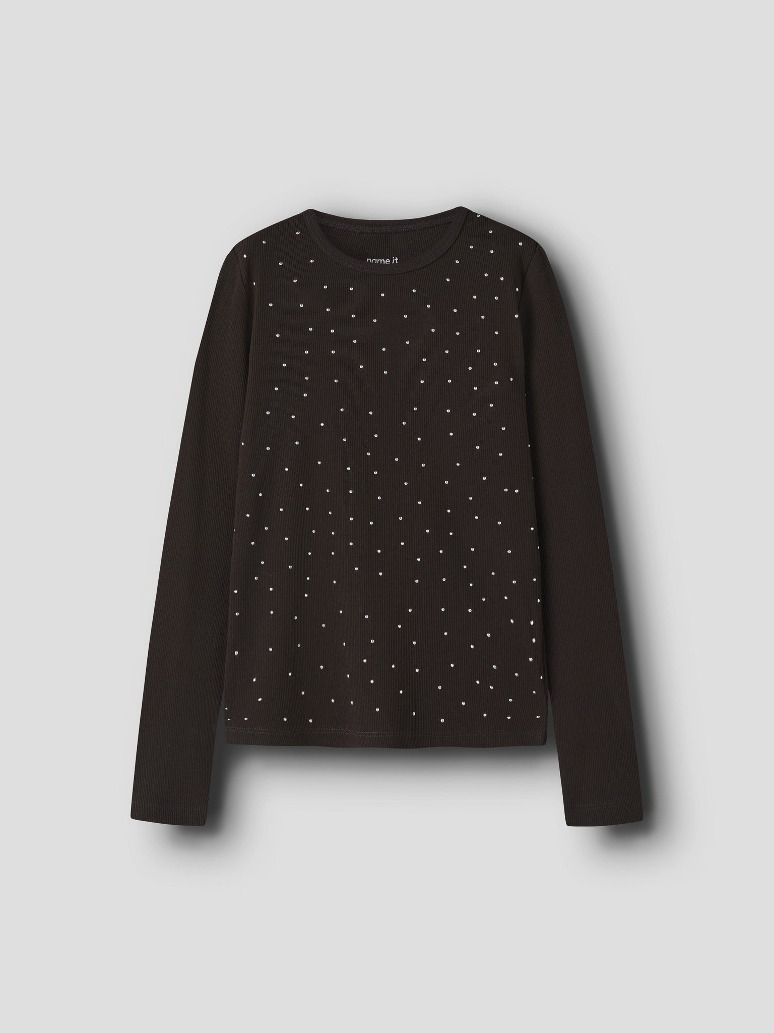Angled view of NAME IT Nolovo Long Sleeve Slim Top in Chocolate Plum