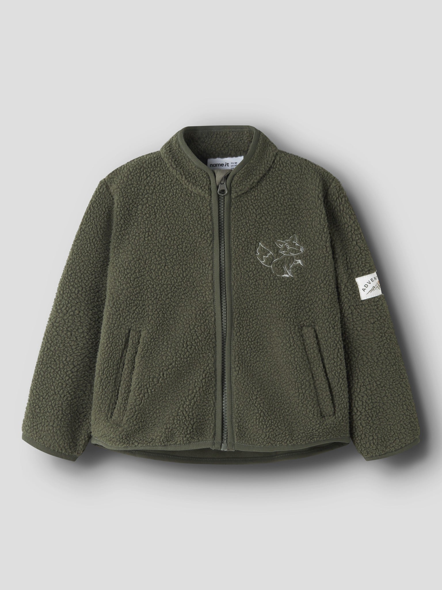 NAME IT Owe Long Sleeve Teddy Card in Olive Night front view