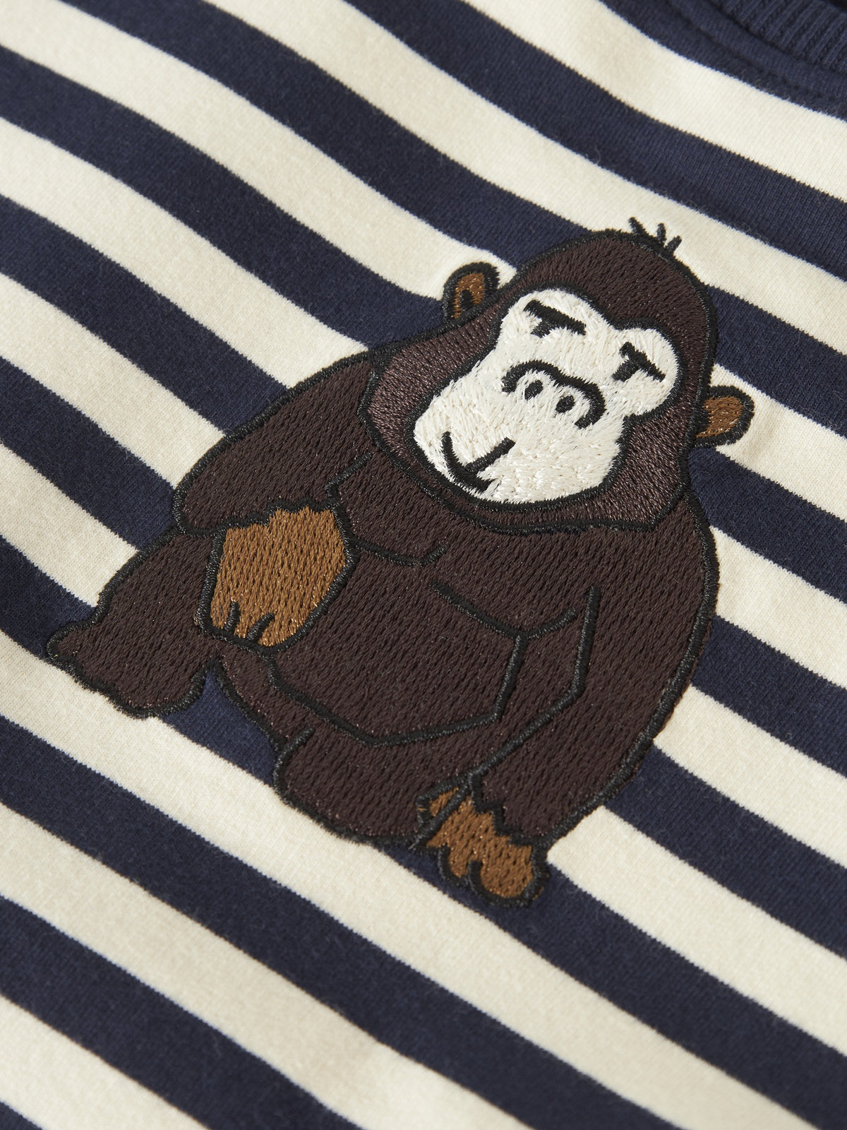 NAME IT Rafan Long Sleeve Sweatshirt in Navy Blazer striped fabric with monkey appliqué detail