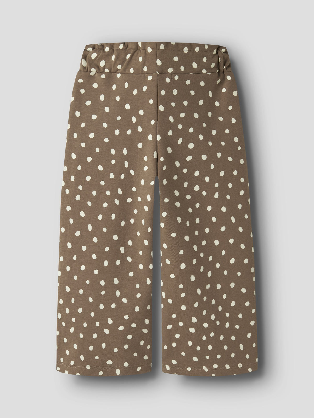 Back view of NAME IT Rammie wide-leg dot-print sweatpants in Coca Mocha