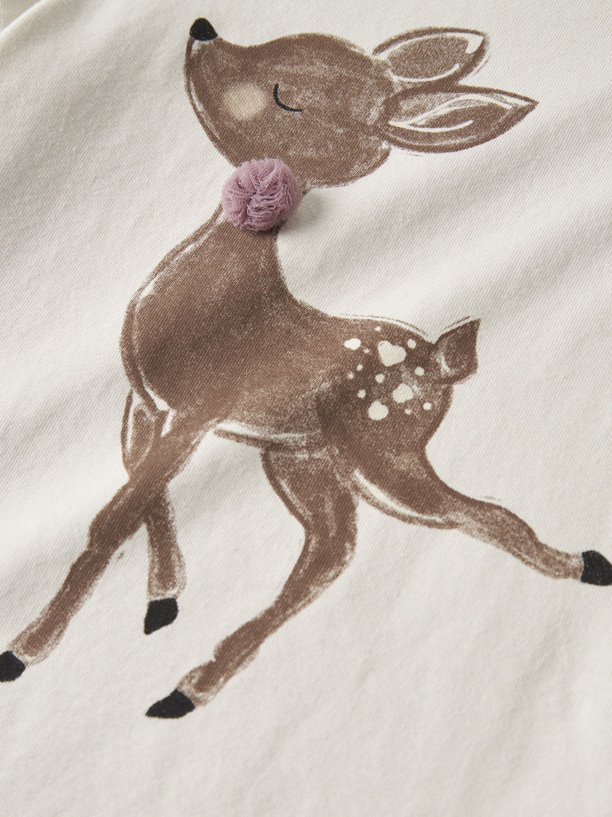 NAME IT Ryfi Long Sleeve Top in Birch deer print with pom-pom