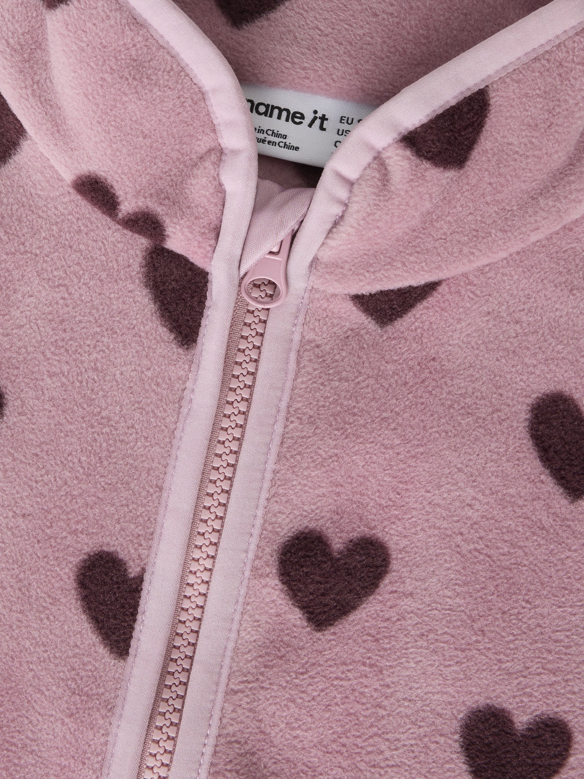 NAME IT Olajas Fleece Jacket in Mauve Shadows heart pattern fleece