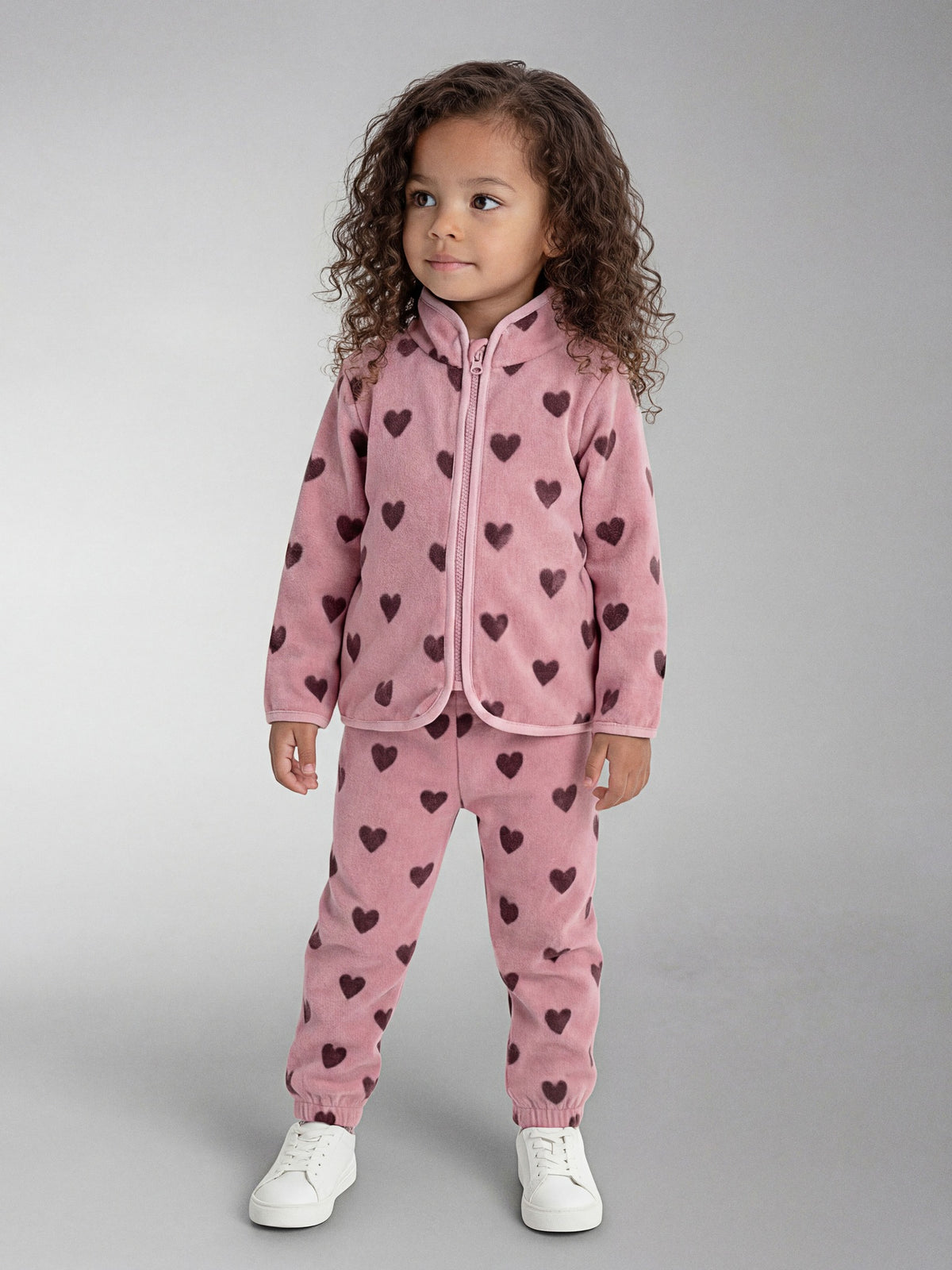 NAME IT Olajas Fleece Jacket in Mauve Shadows heart pattern