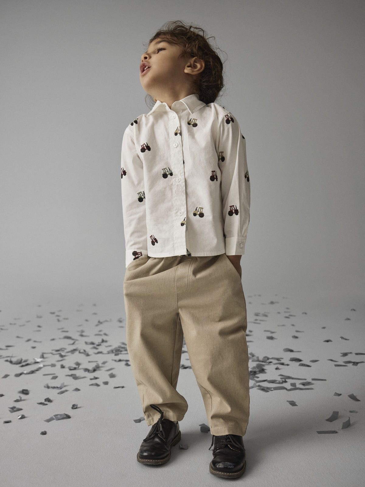 NAME IT Ractor Long Sleeve Shirt in Bright White tractor print