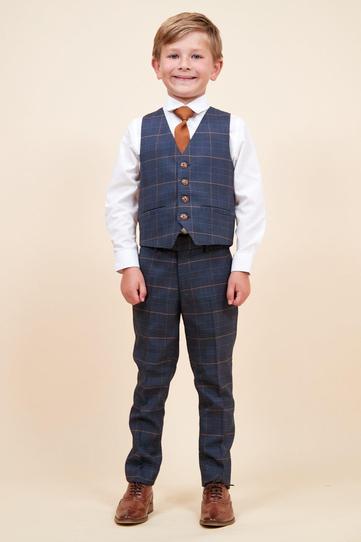 Marc Darcy Boyswear Jenson Marine Check Boys 3 Piece Suit MARINE detail view