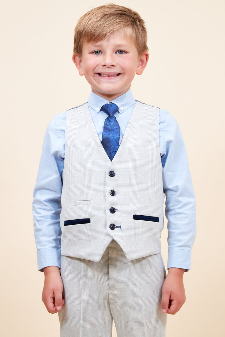 Marc Darcy Boyswear Bromley Boy Three Piece Suit STONE back view