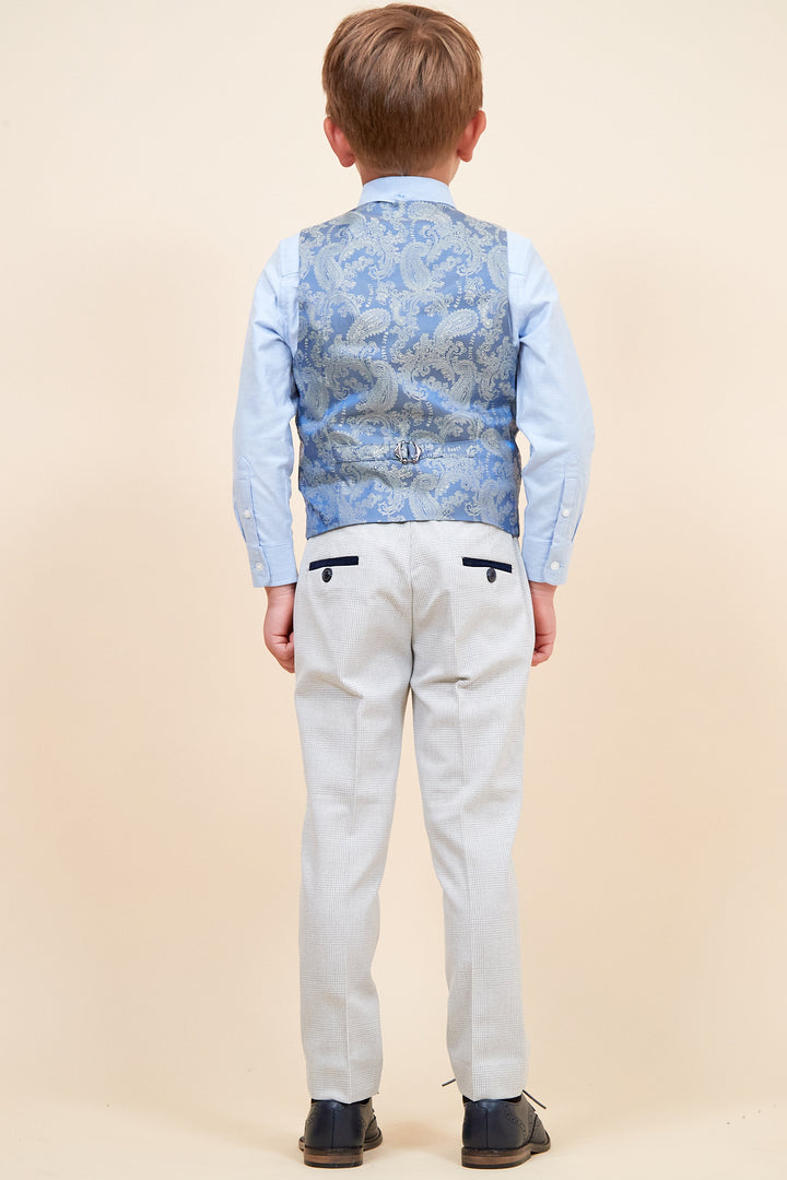 Bromley Boy Three Piece Stone Colour Suit-Wiastcoat-back view