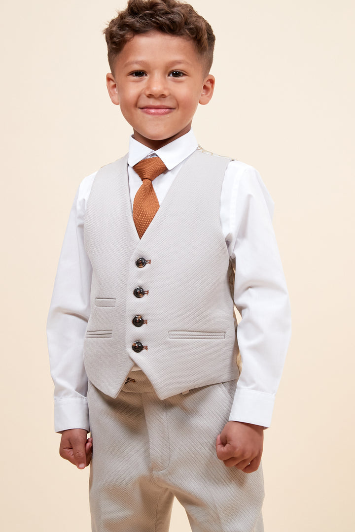 Marc Darcy Boyswear HM5 Boys Stone 3 Piece Suit Stone detail view