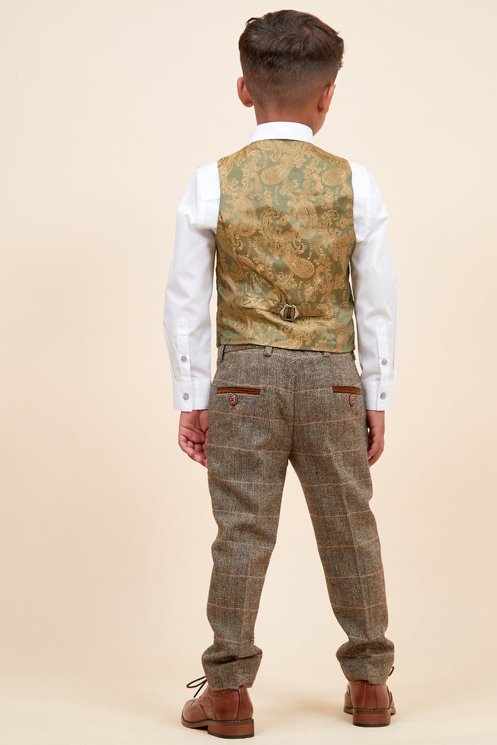 Marc Darcy Boyswear Ted Kids 3 Piece Check Tweed Suit TAN alternate view