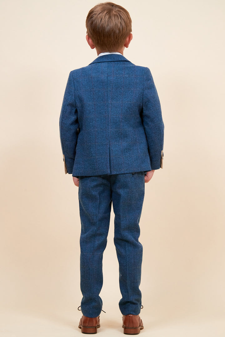 Marc Darcy Boyswear Dion Boy 3 Piece Blue Tweed Suit Blue detail view