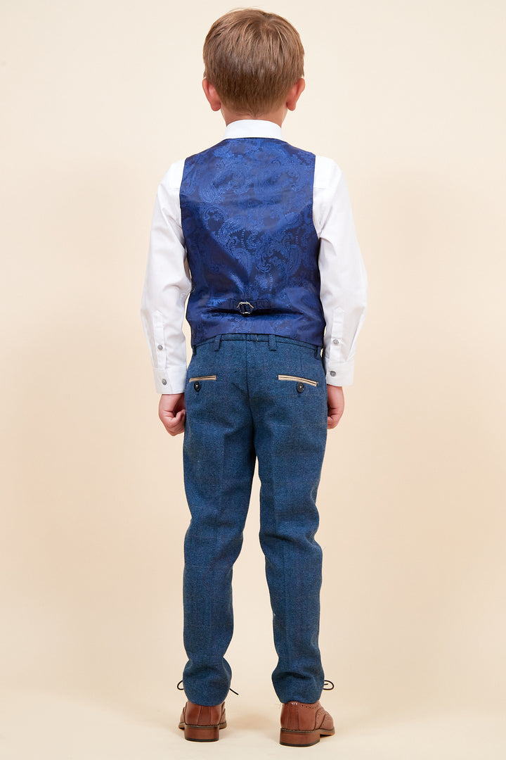 Marc Darcy Boyswear Dion Boy 3 Piece Blue Tweed Suit Blue side view