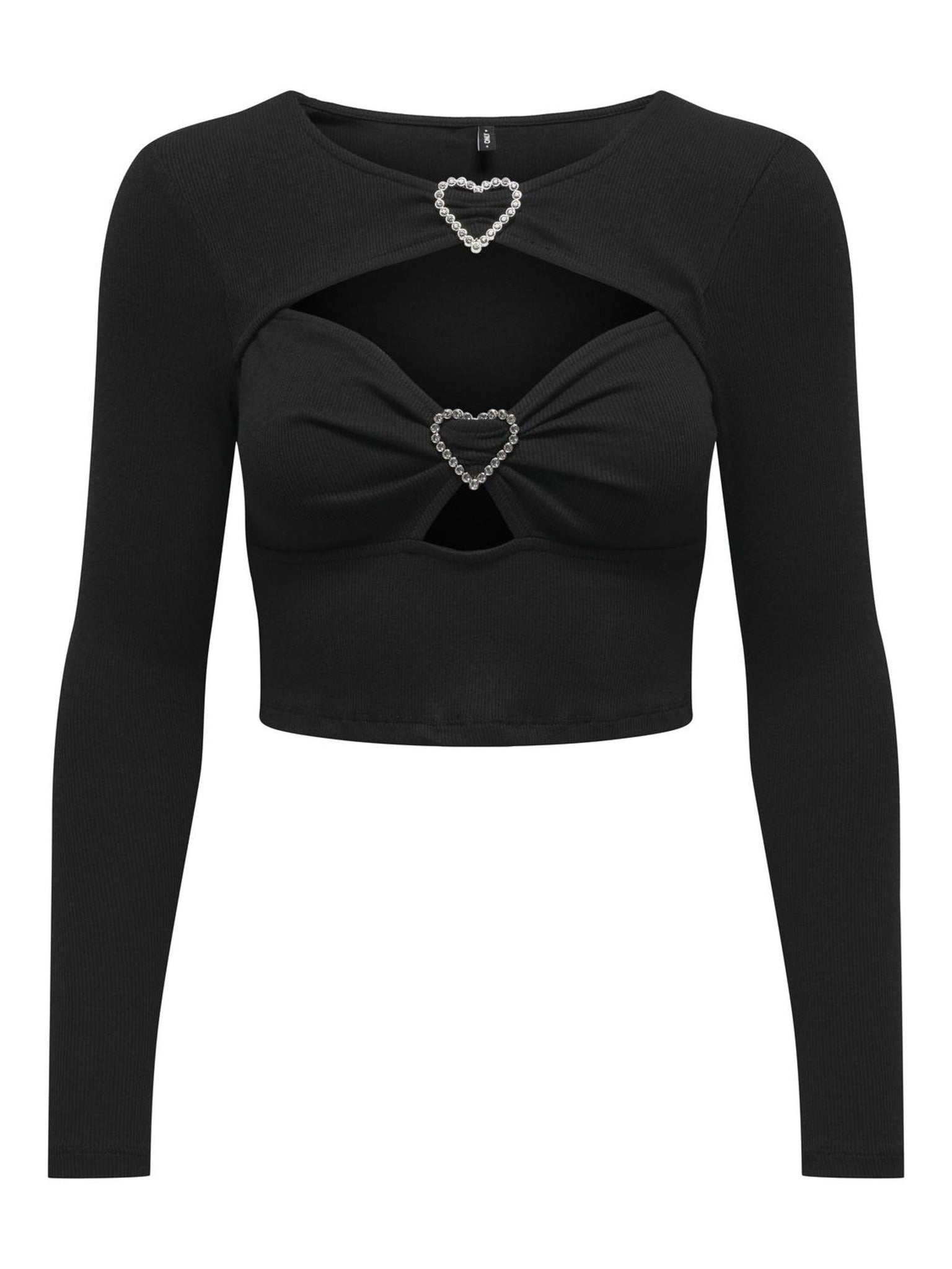 ONLY Mindy Long Sleeve Rib Top in Black front model view