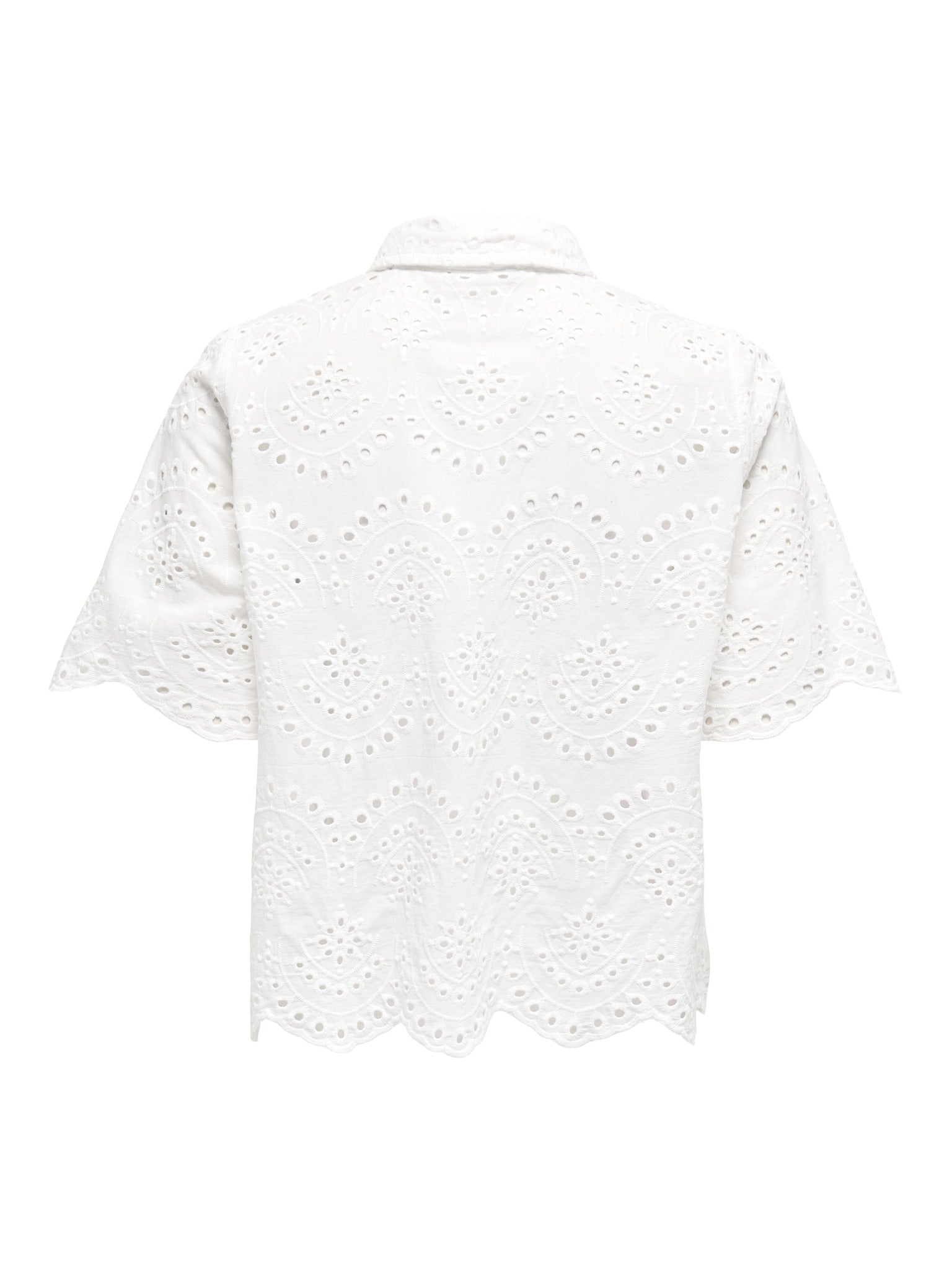 ONLY Valais Short Sleeve Shirt Wvn in Cloud Dancer back view