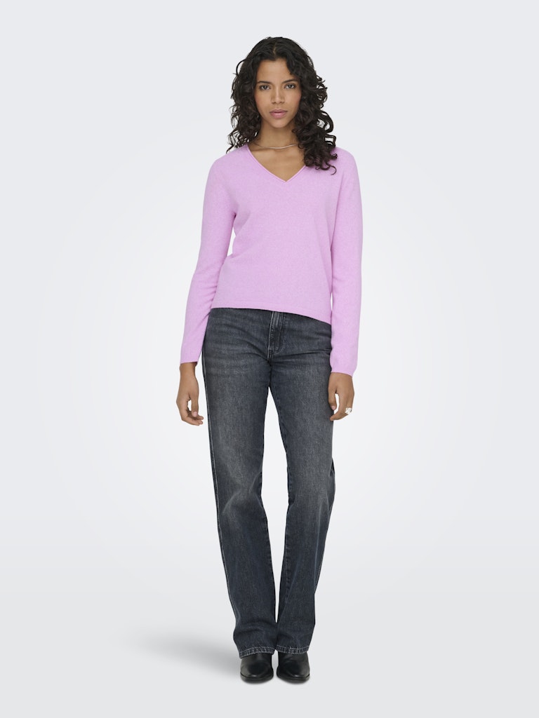 ONLY Loyal V-neck Pullo Knit- Super Pink / Melange Super Pink/Melange model front view