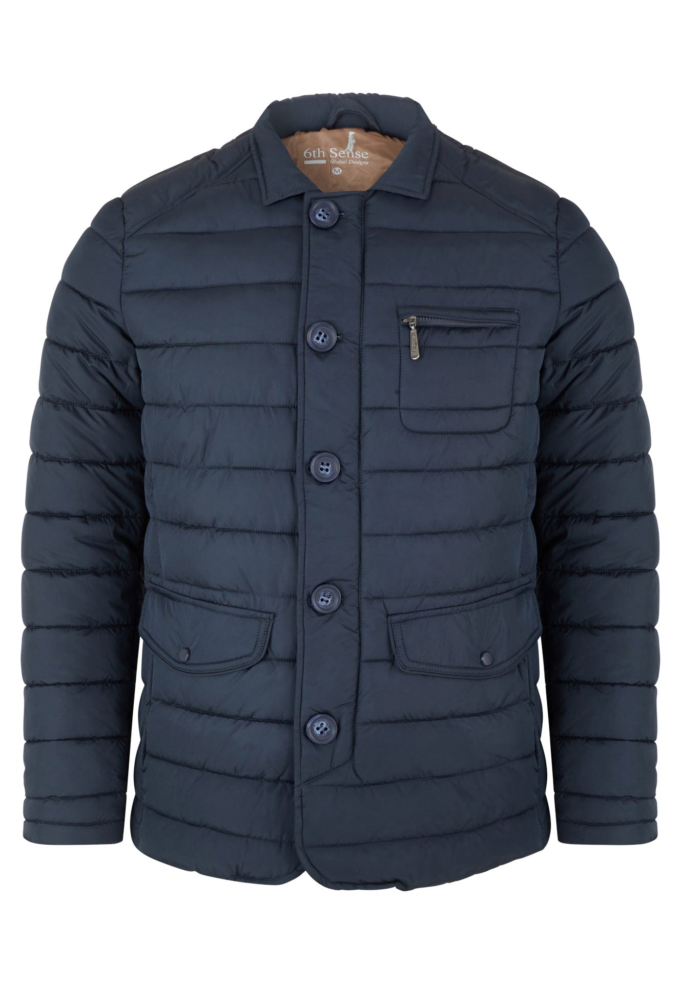 Men's Navy Puffer Jacket By 6th Sense-Front View