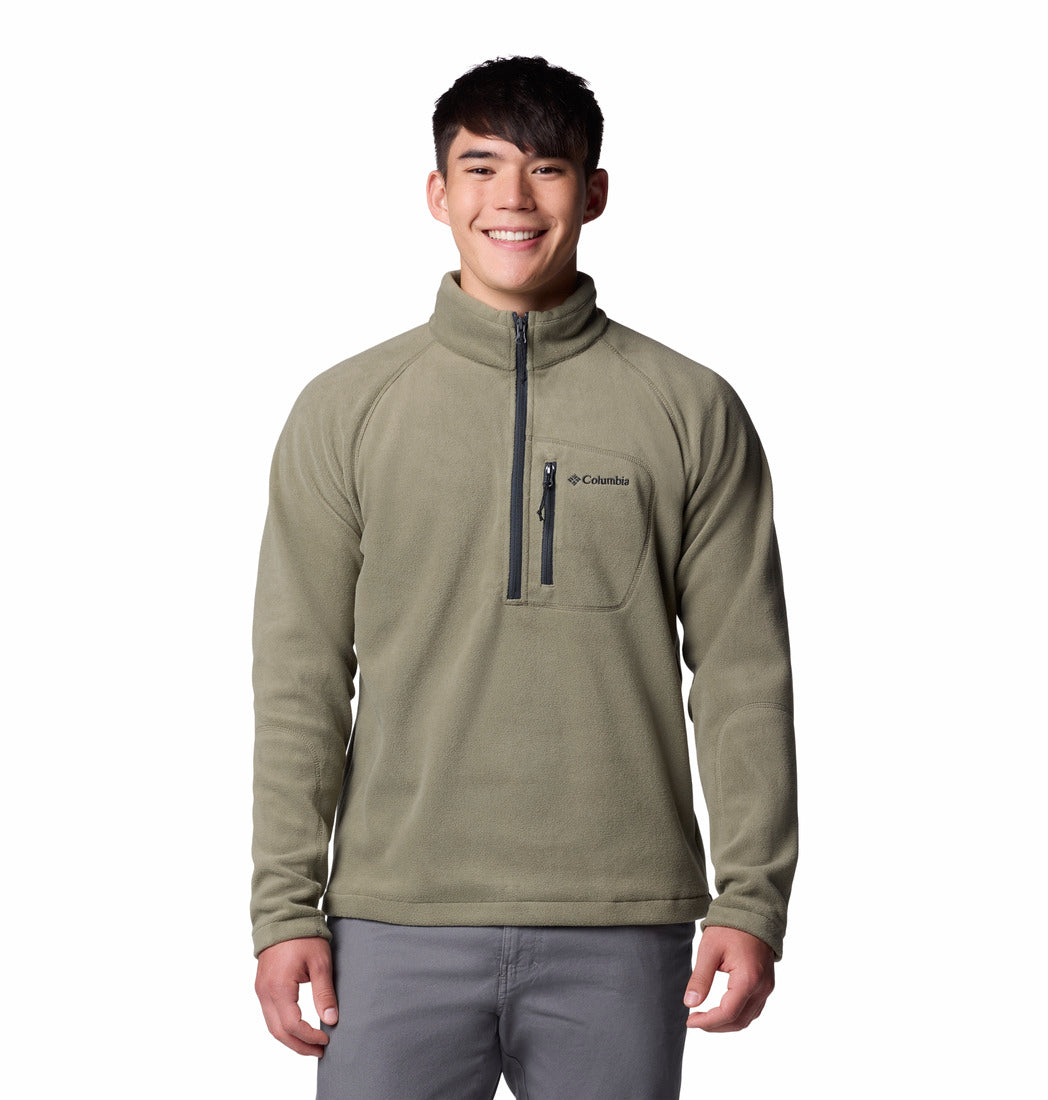 Columbia Mens Fast Trek III Half Zip Fleece in Stone Green, front view worn by model