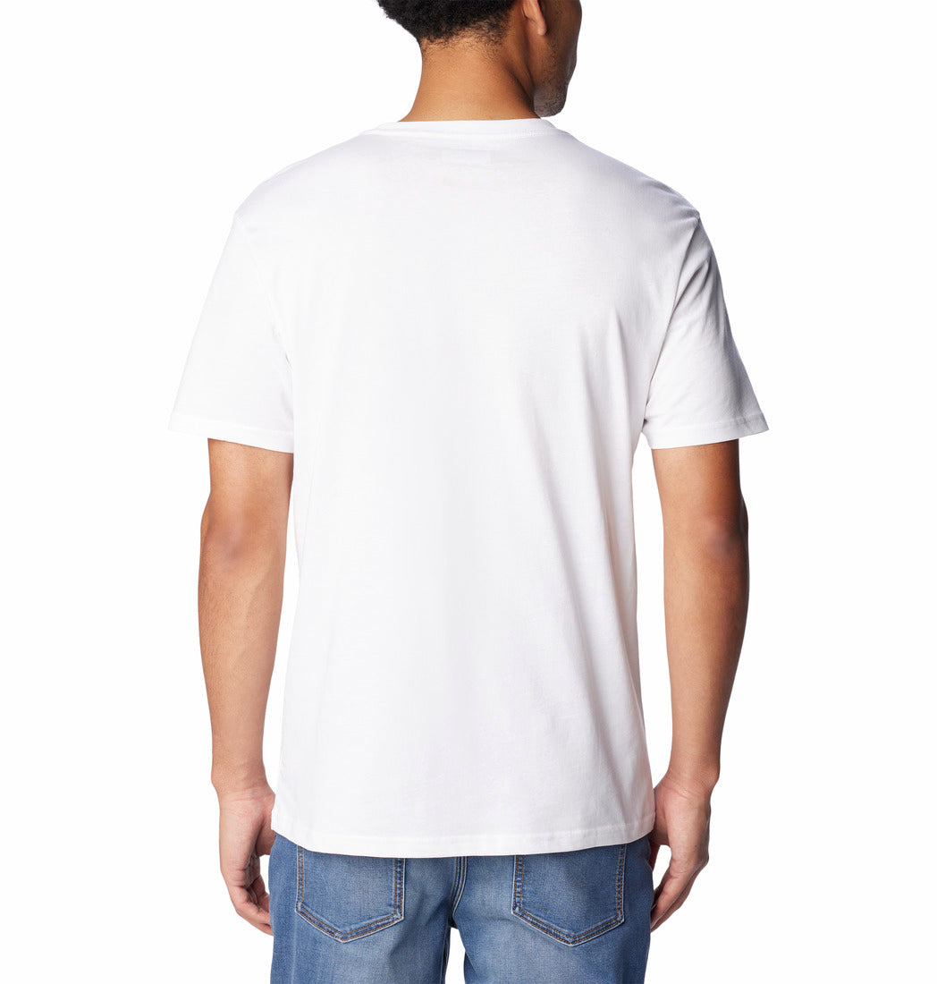 Person wearing a plain white t-shirt on a white background