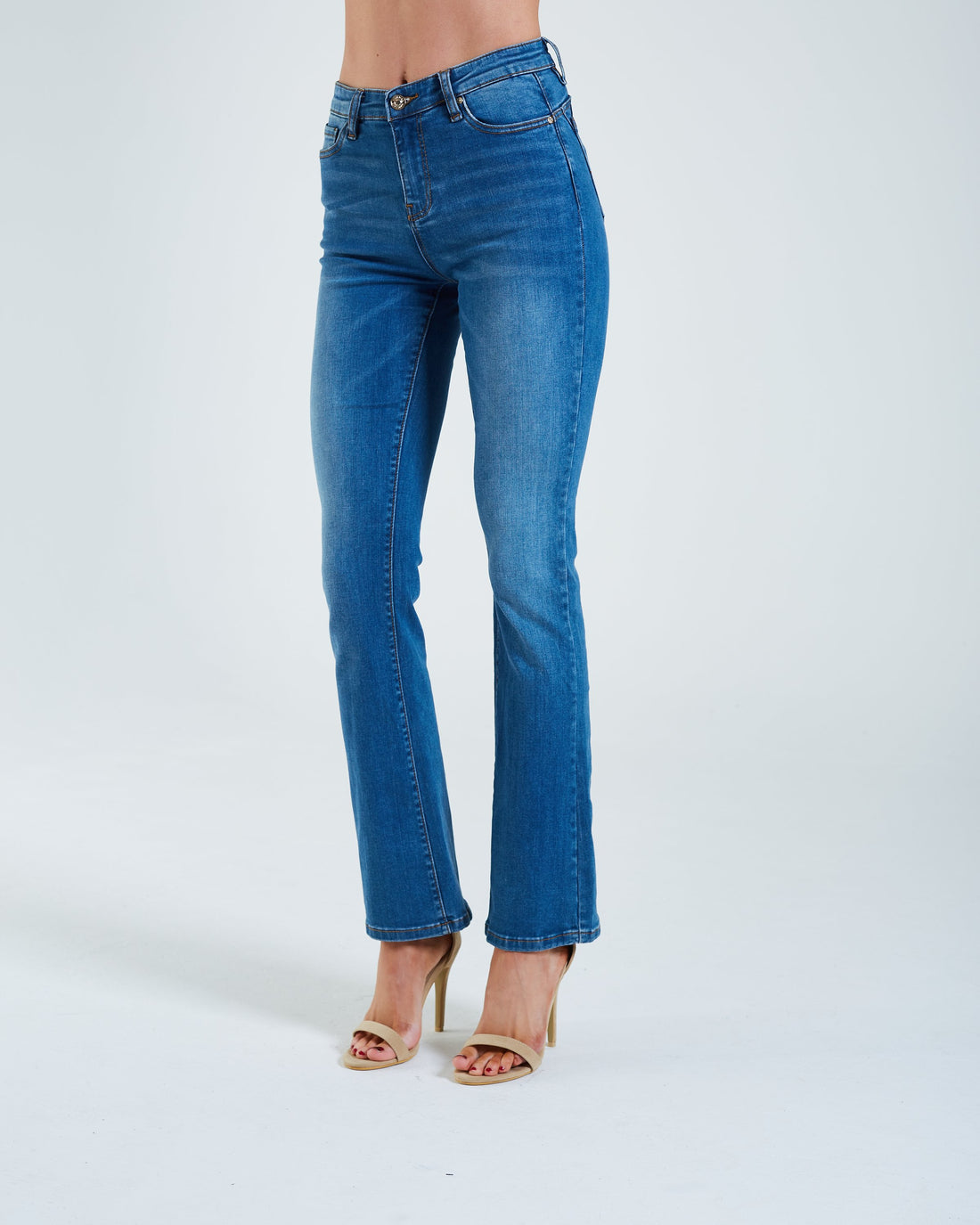 Ladies Gina High Rise Bootleg Jeans - Medium Blue Wash-Front View