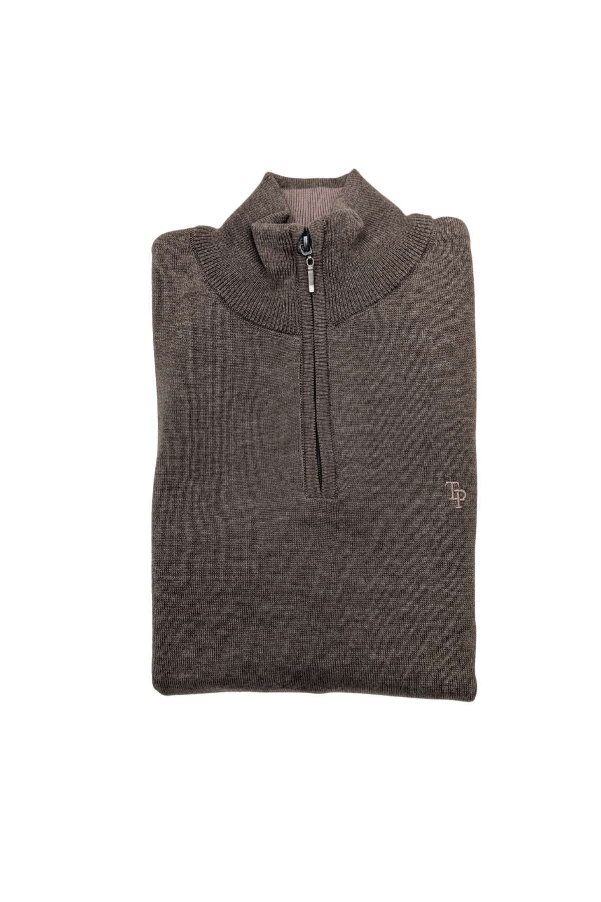 Men's Tom Penn 1/4 Zip Knit - Brown-Front View