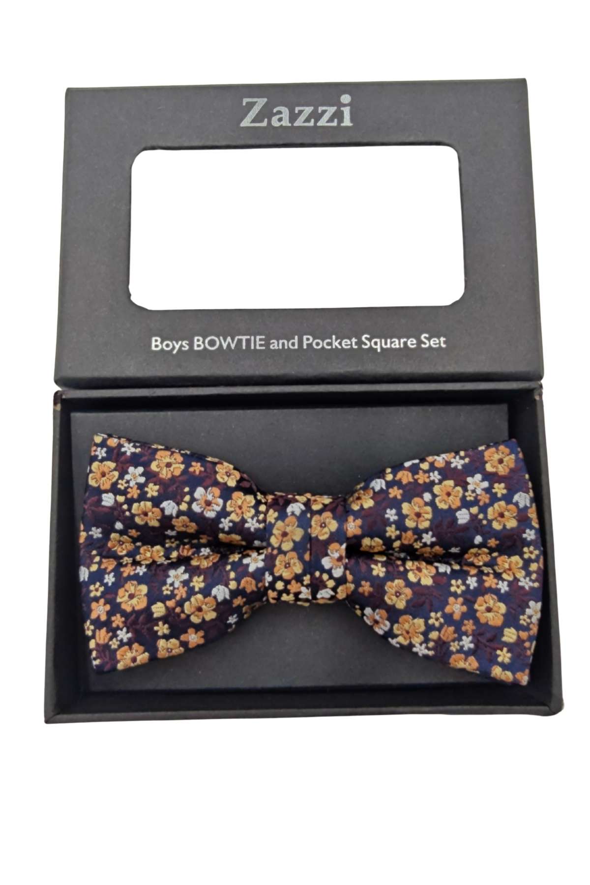 Zazzi Boys Rust/Burgundy Floral Bow & Pocket Square Rust/Burgundy model front view