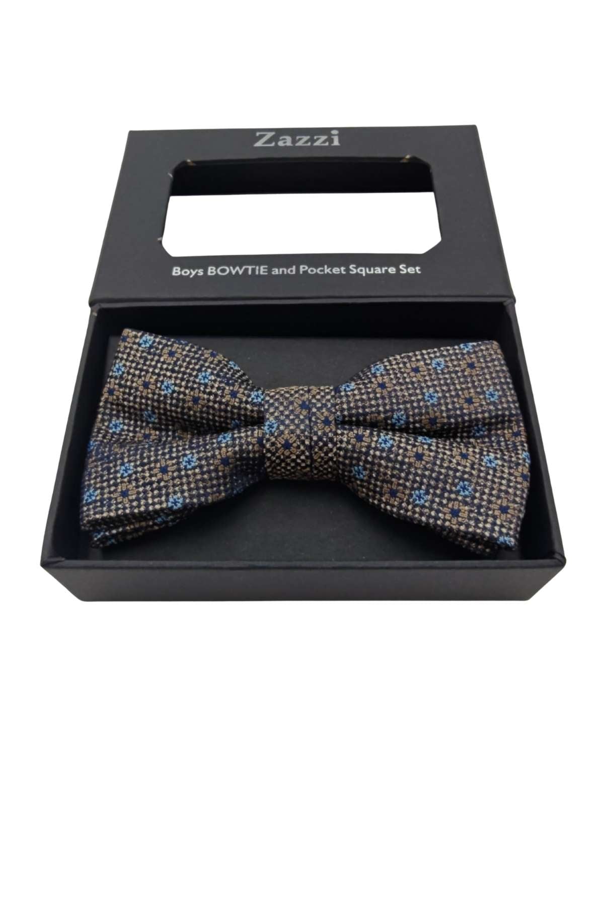 Zazzi Boys Brown/Blue Bow & Pocket Square Brown/Blue model front view