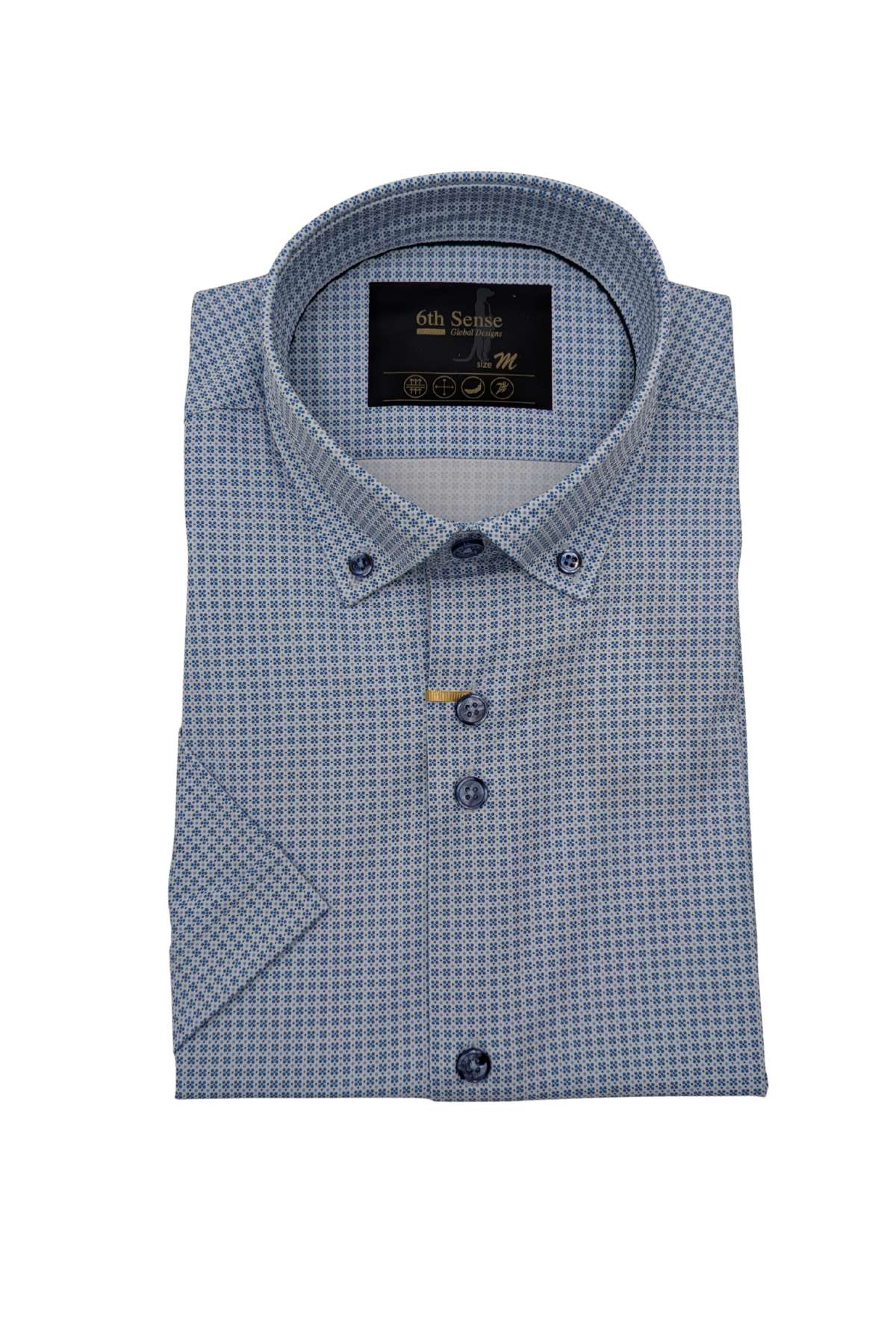 6TH SENSE 6th Sense Blue Short Sleeve Pattern Shirt Blue front view