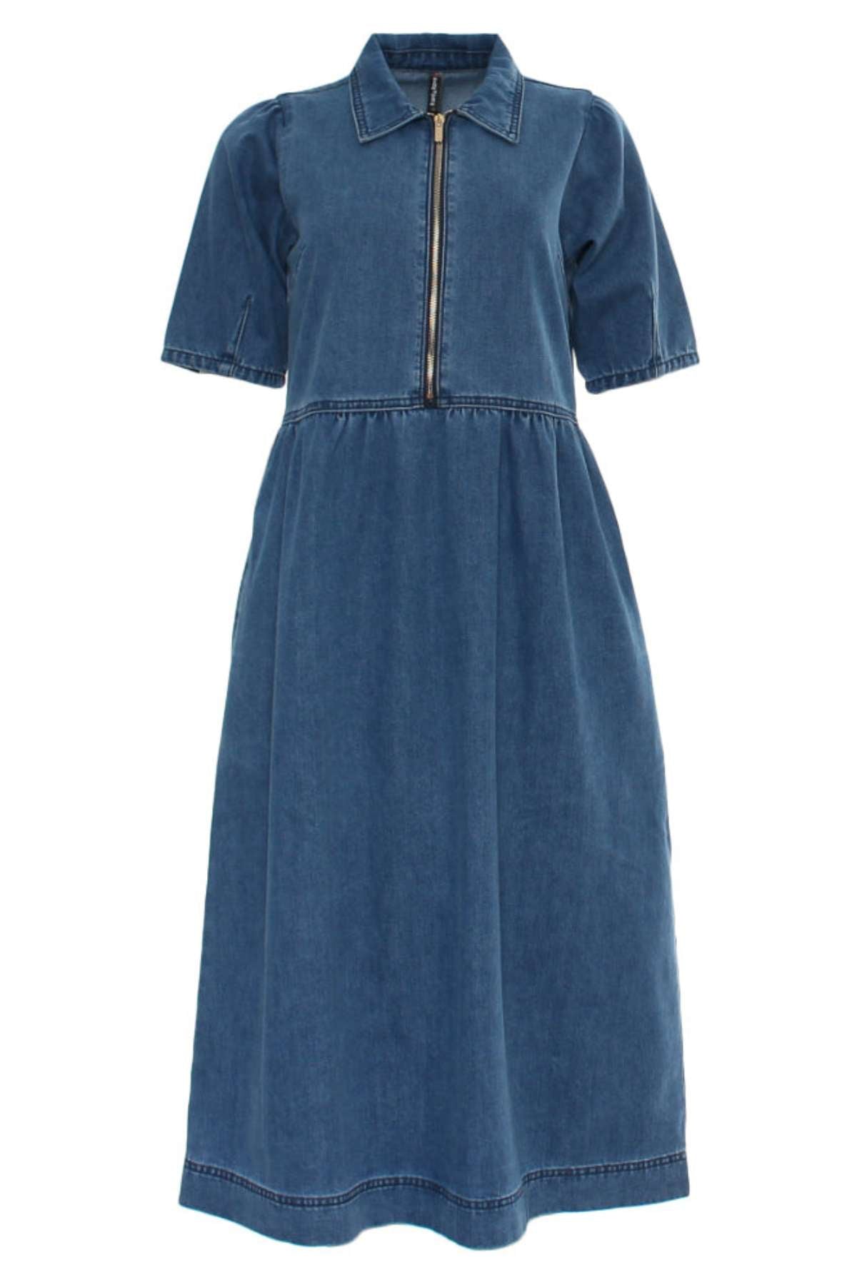 RANT & RAVE LADIES Jade Midi Blue Dress MID BLUE back view