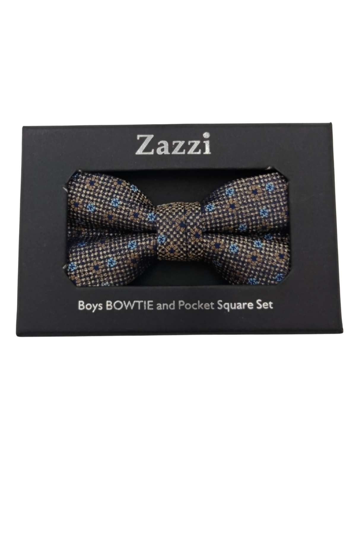 Zazzi Boys Brown/Blue Bow & Pocket Square Brown/Blue front view