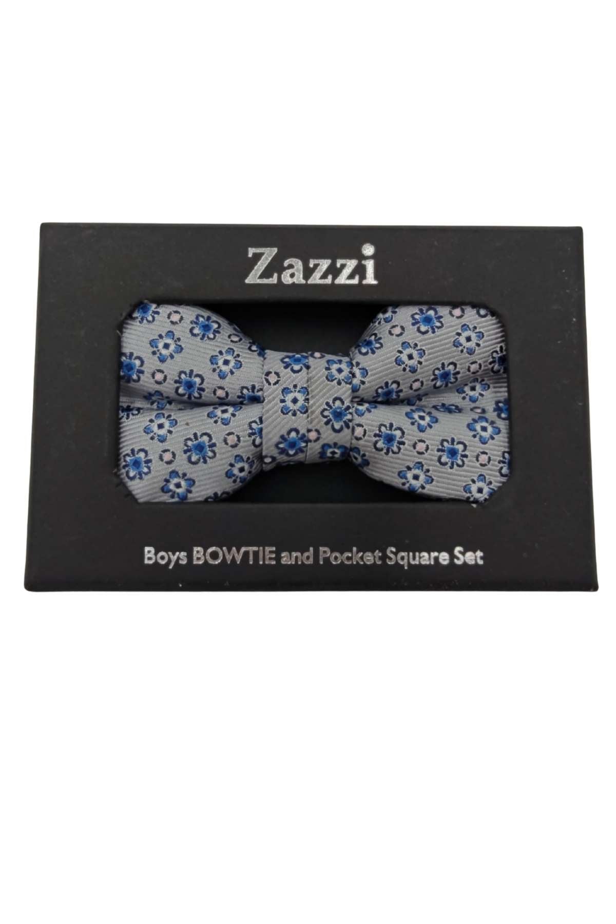 Zazzi Boys Silver/Blue/Pink Bow & Pocket Square Silver/Blue/Pink front view