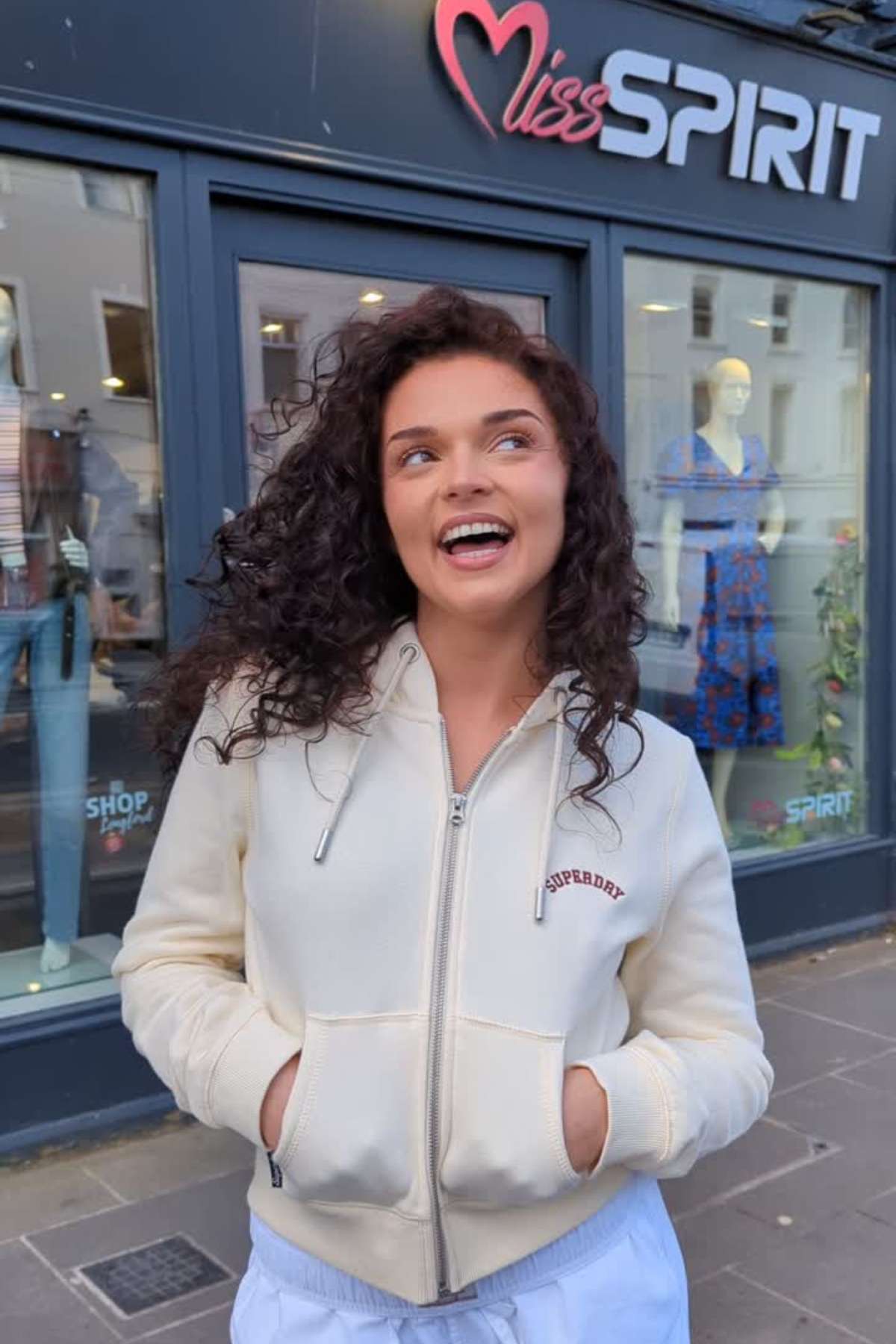 Superdry Ladies Essential Logo Cropped Ziphood-Desert Bone Off White Desert Bone Off White front view