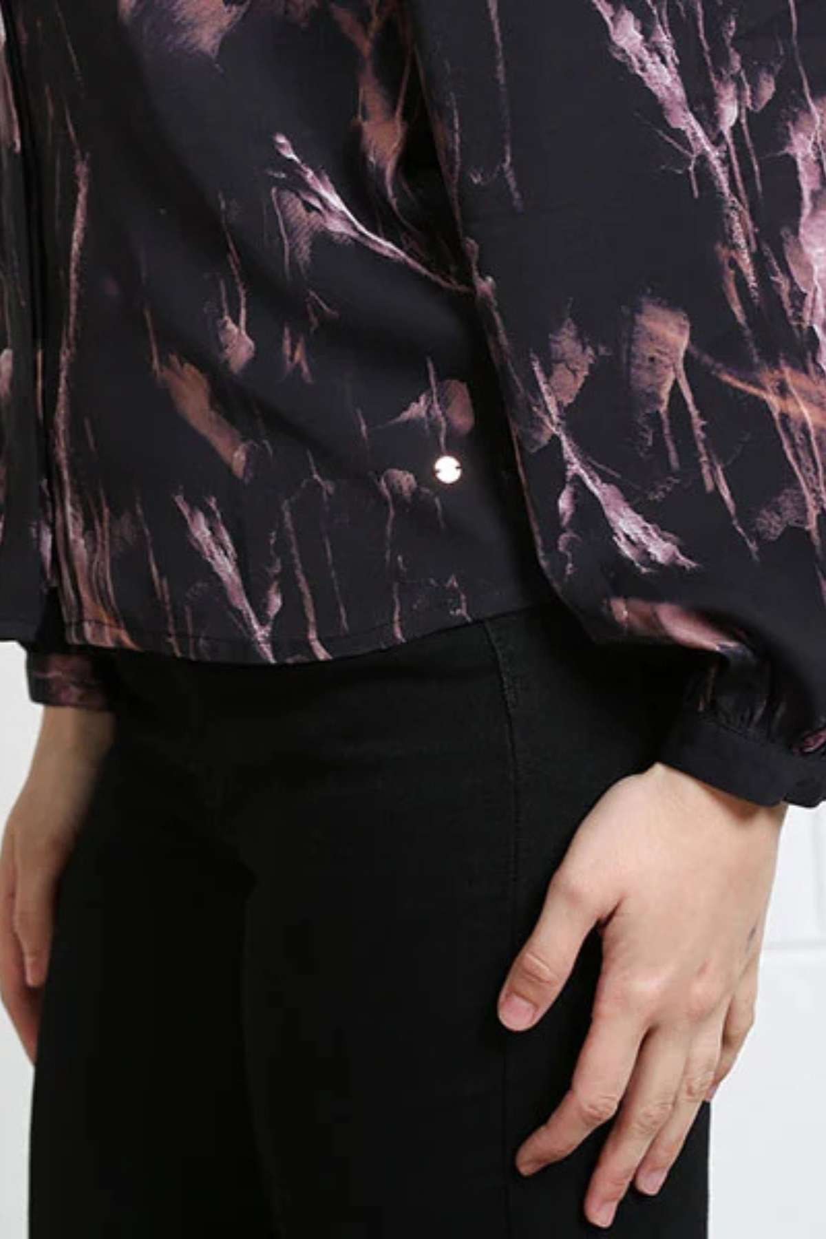 Ladies Naomi Black Blouse-Hem View
