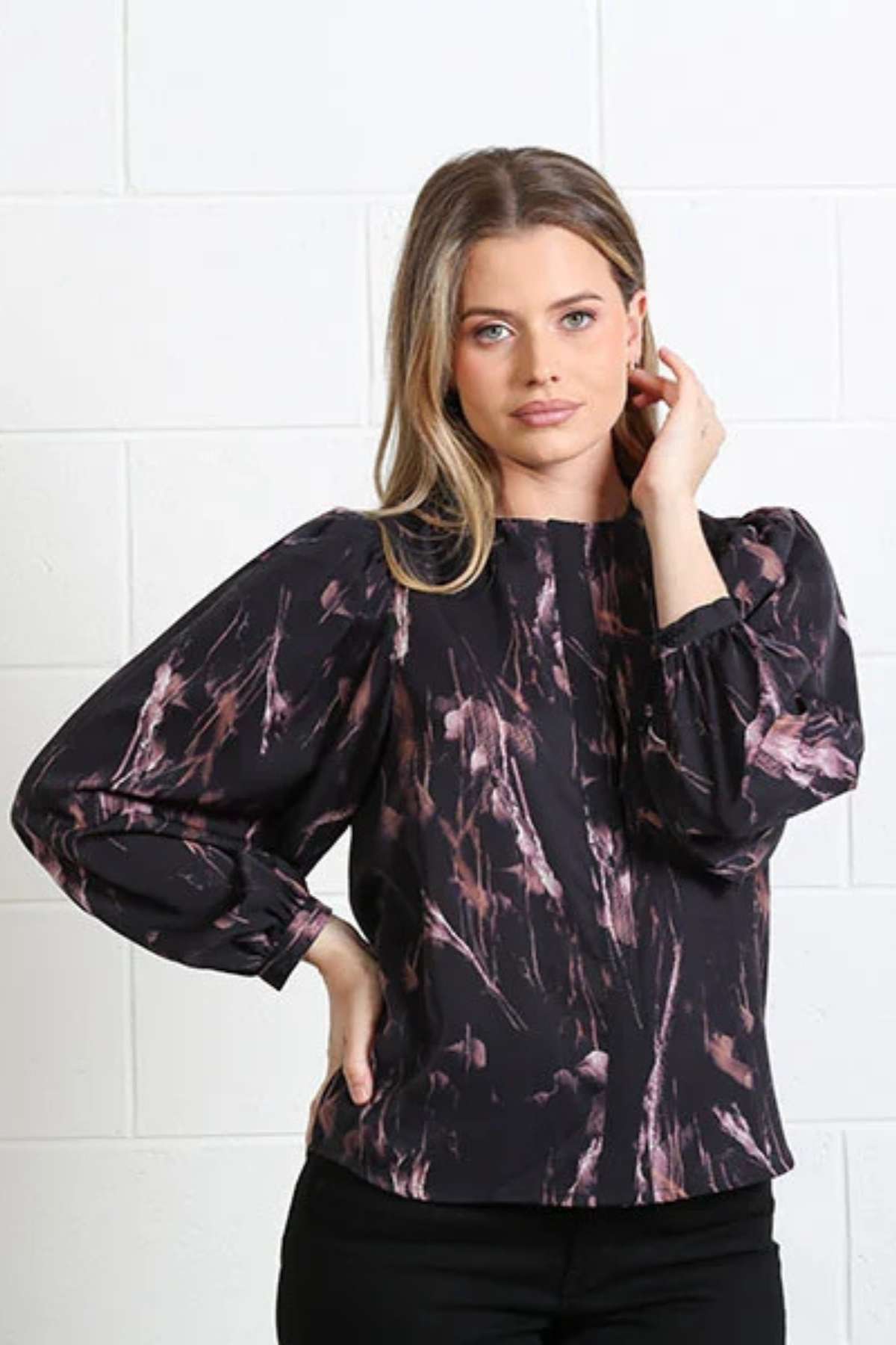 Ladies Naomi Black Blouse-Another Front View