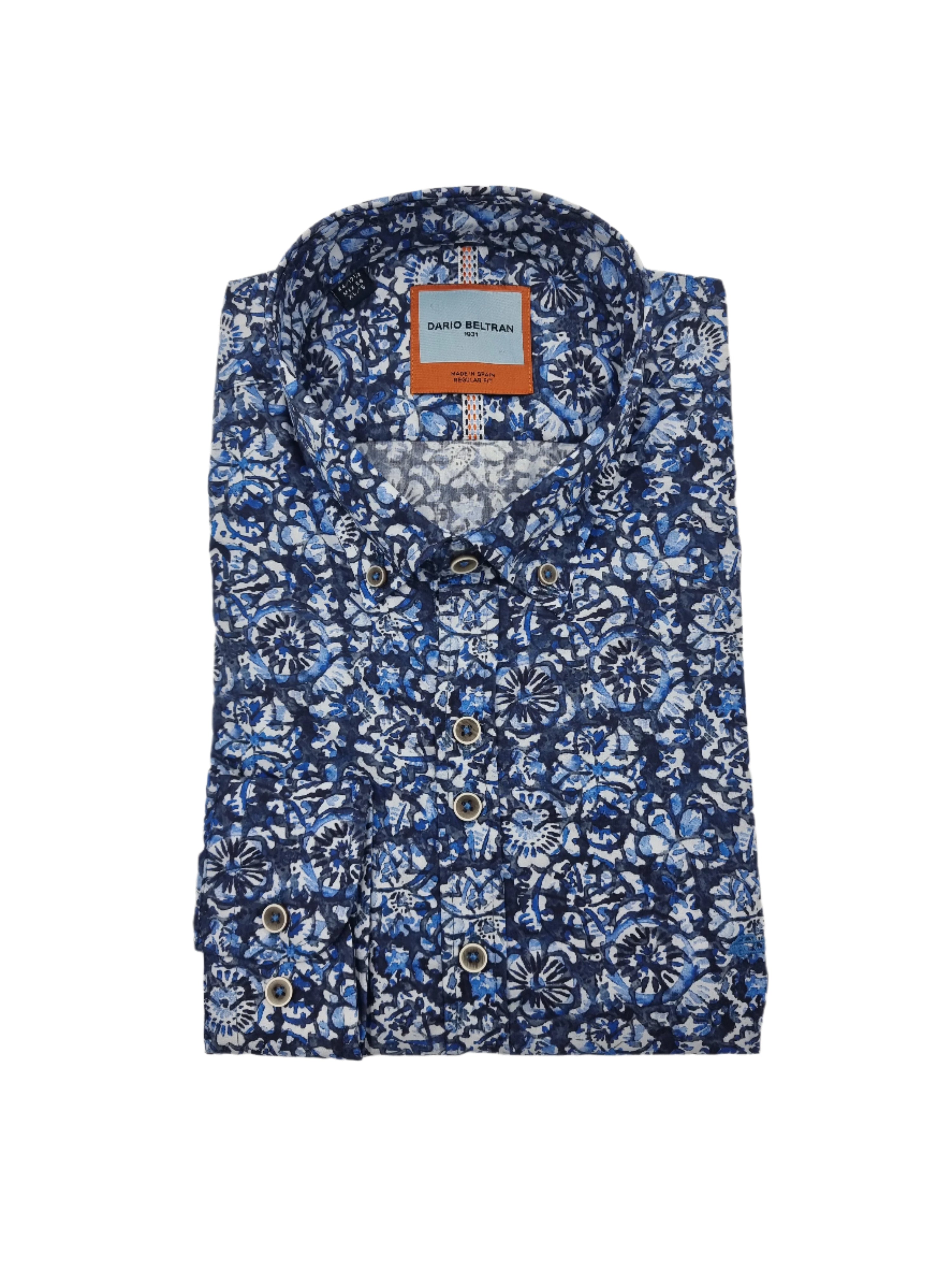 DARIO BELTRAN Quiroga Long Sleeve Shirt - Blue/White/Navy Blue/White/Navy front view
