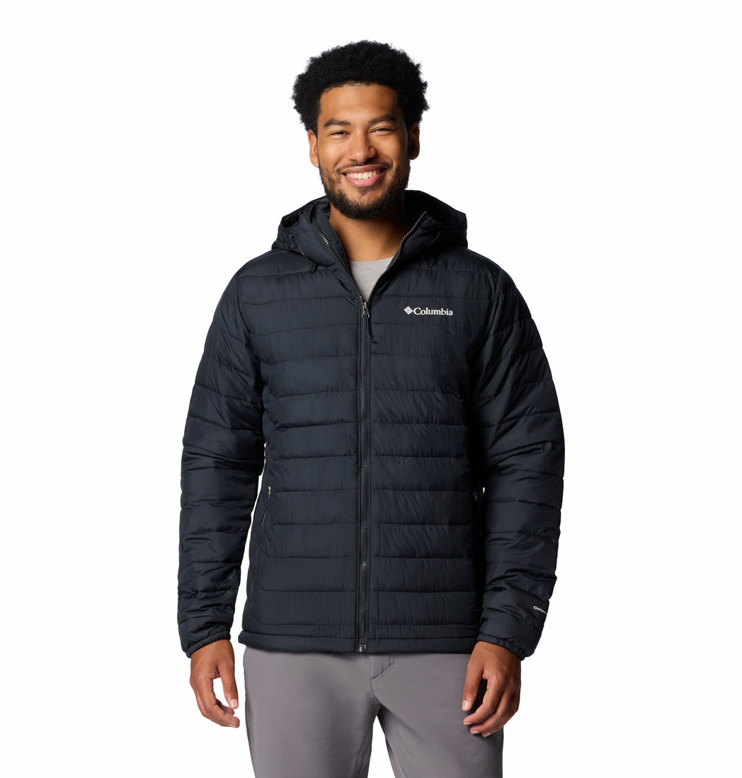 Man wearing a Columbia jacket on a white background