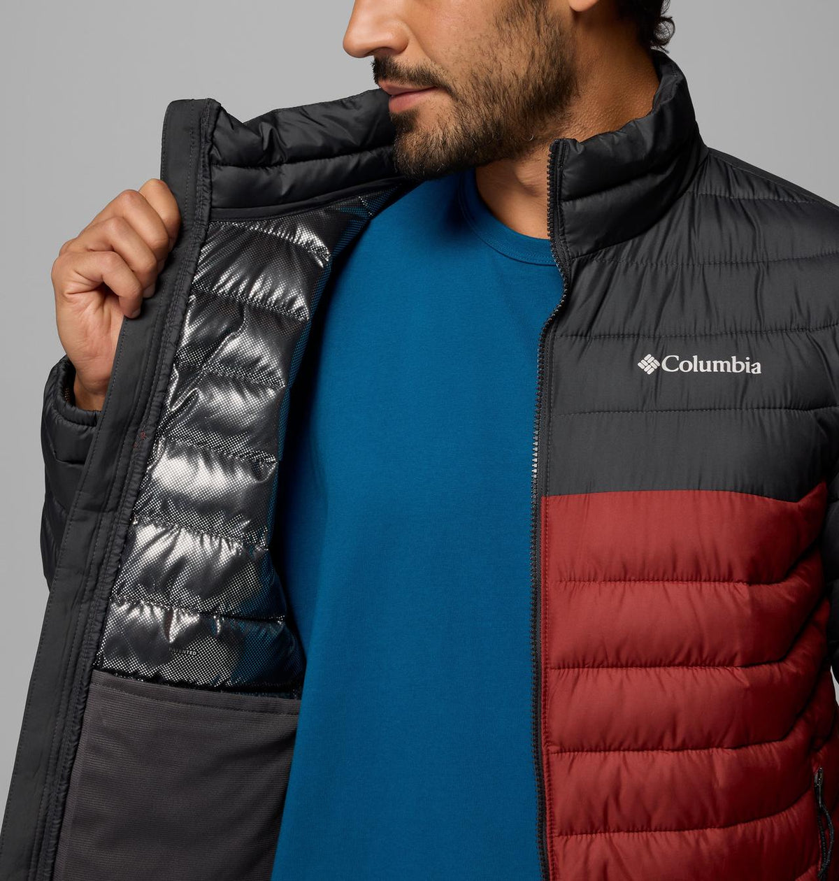 Columbia Men's Powder Lite II Jacket - Red Oxide / Shark, detail view