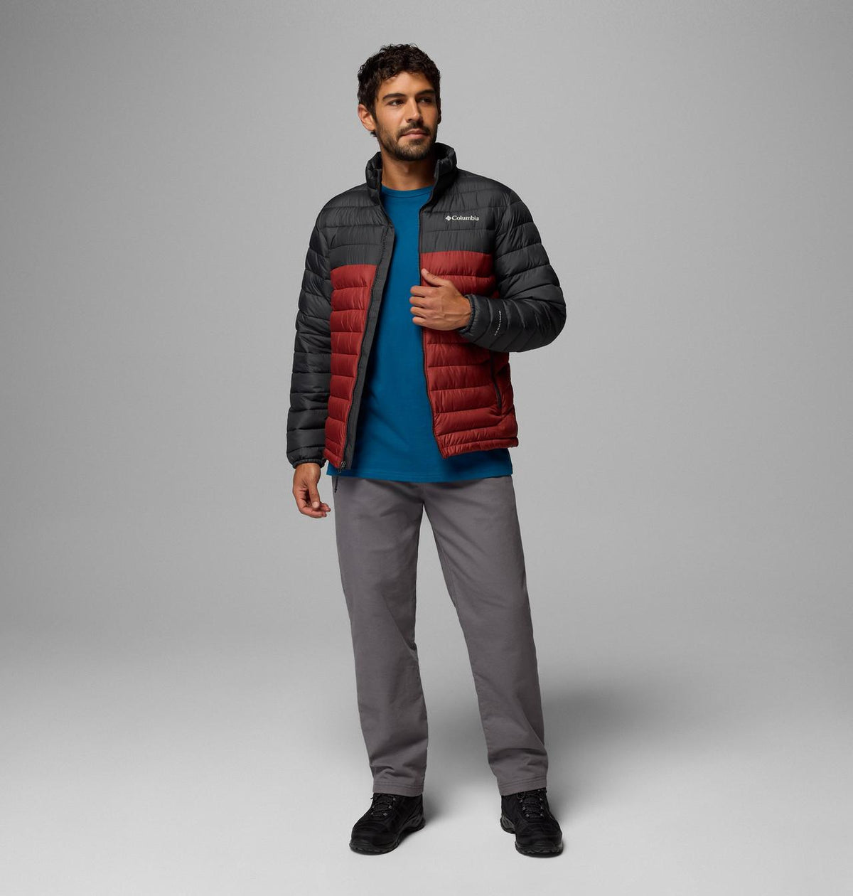 Columbia Men's Powder Lite II Jacket - Red Oxide / Shark, front view on model