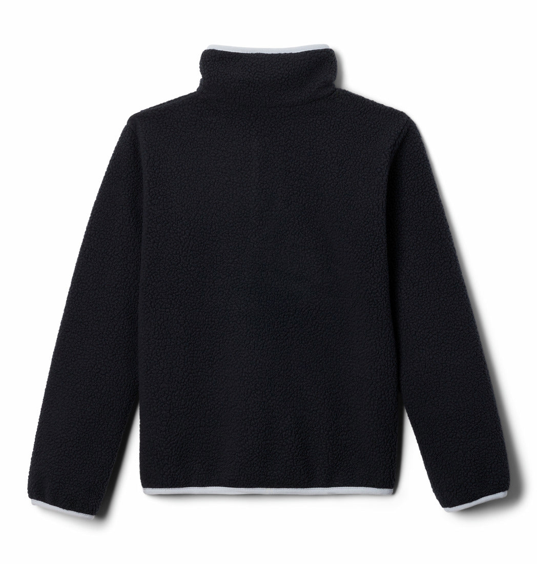 Columbia Boys Helvetia II Half Snap Fleece in Black City Grey, back view with fleece body and light trim at collar, cuffs and hem
