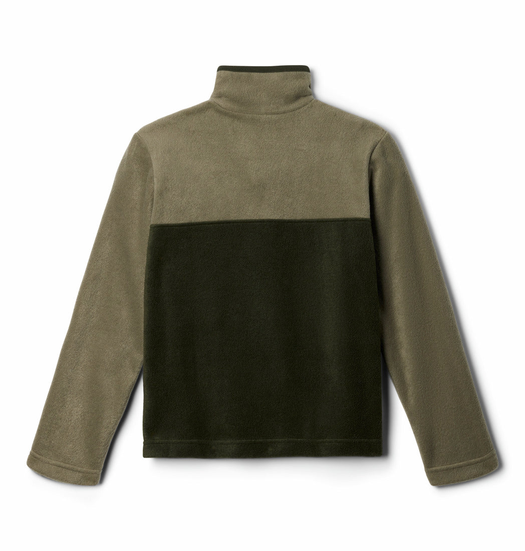 Columbia Boys Steens Mtn II 1 / 4 snap fleece pullover in Greenscape Stone, back view.