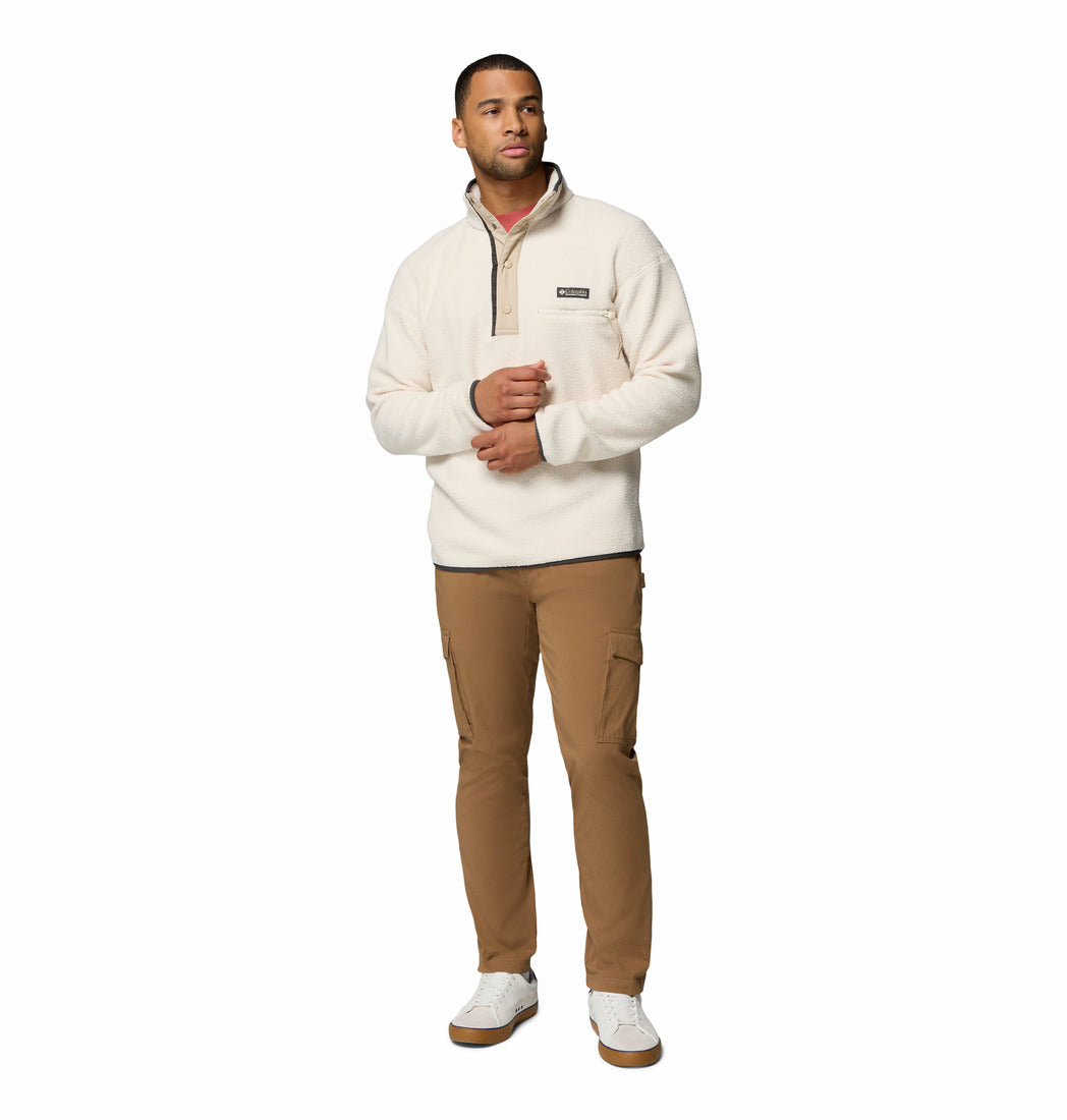 Columbia Mens Helvetia II Half Snap Fleece in chalk beige, full - length model view