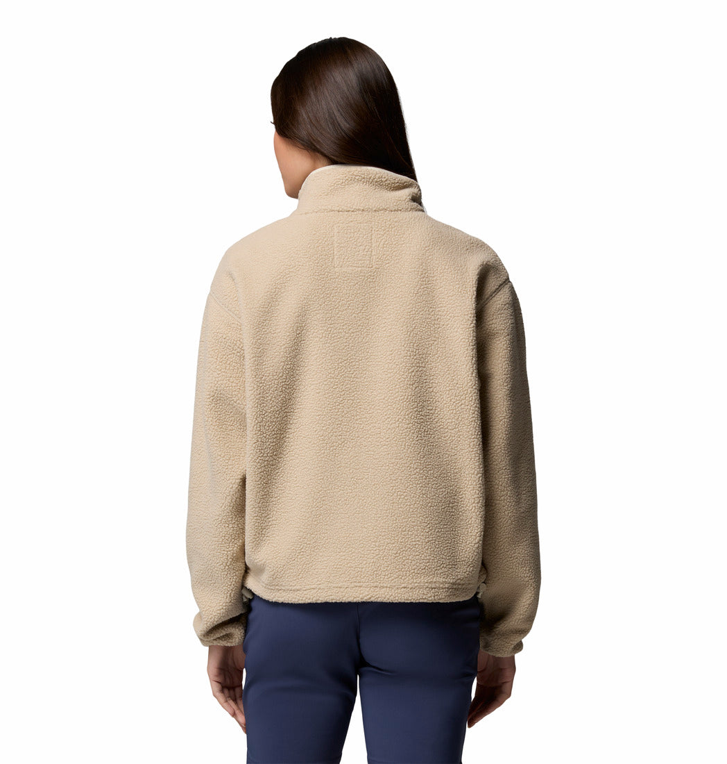 Columbia Womens Helvetia II Cropped Half Snap fleece in Ancient Fossil, back view.