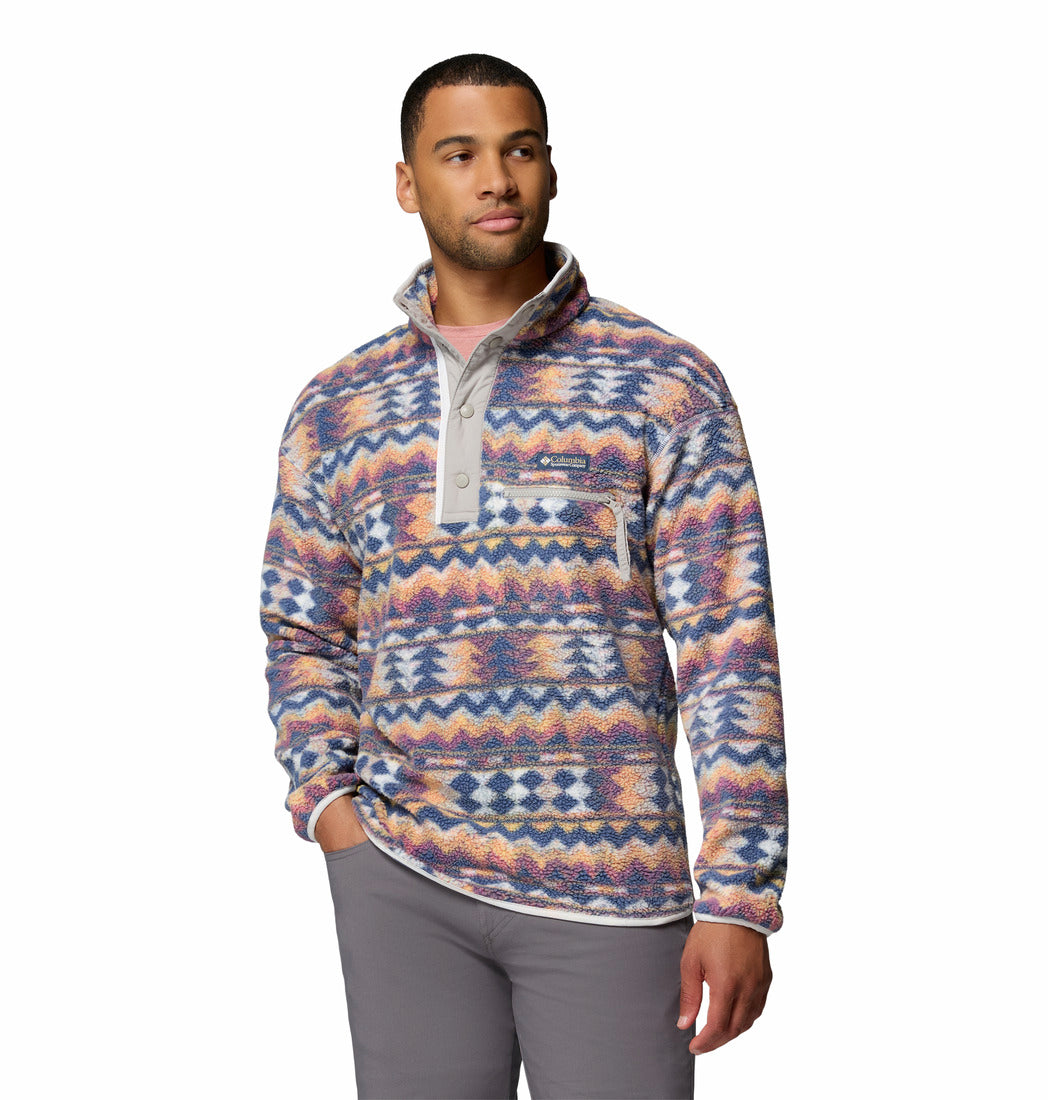 Columbia Mens Helvetia II Printed Half Snap Fleece in Sea Salt Retro, front model view