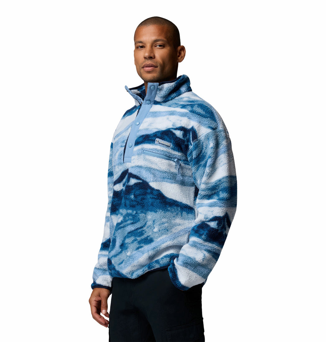 Columbia Mens Helvetia II Printed Half Snap Fleece in Rainy Day Summi, angled model view