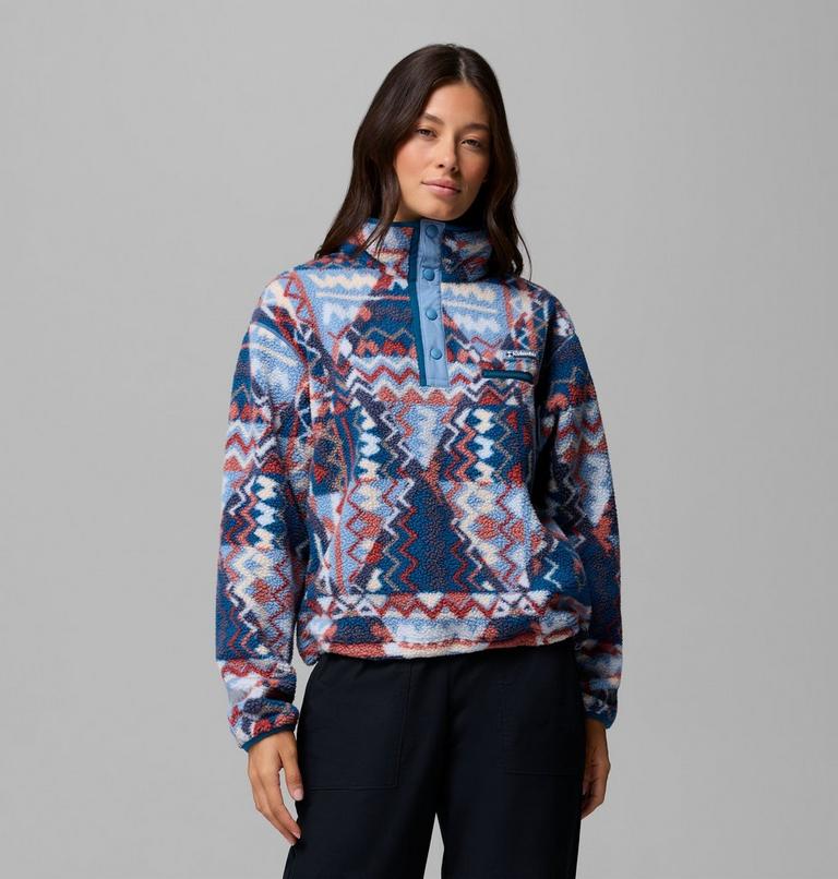 Columbia Womens Helvetia II Cropped Printed Sherpa Fleece - Rainy Day Geom-Closer View of the Front