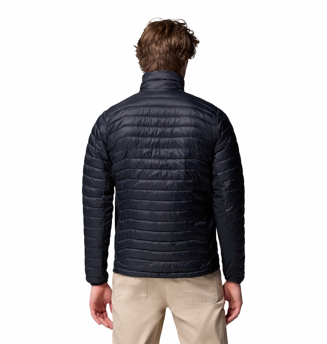 Columbia Mens Powder Pass Hybrid Jacket in black, back view worn by model