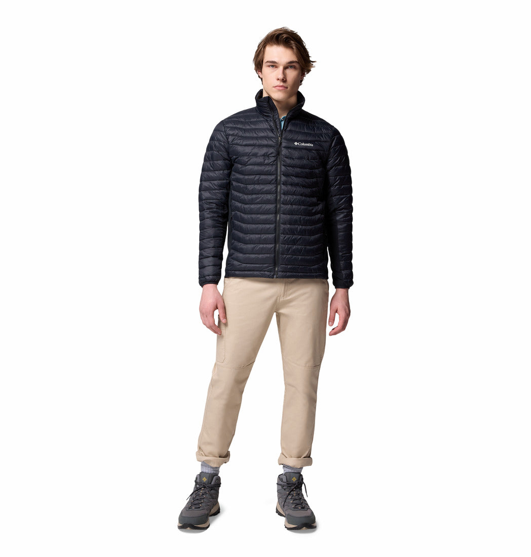 Columbia Mens Powder Pass Hybrid Jacket in black, worn by model in full front view