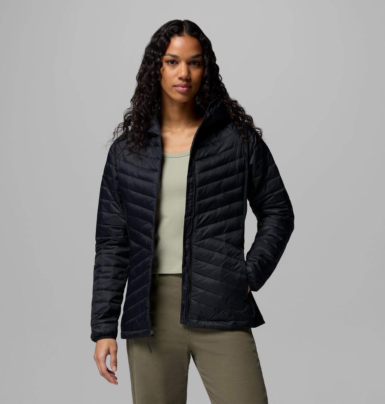 Womens Powder Pass™ Iii Hybrid Hdd Jacket-Black-Jacket Opened View
